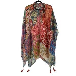 Boho Floral Scarf Shawl Wrap Tassels Lightweight One Size
